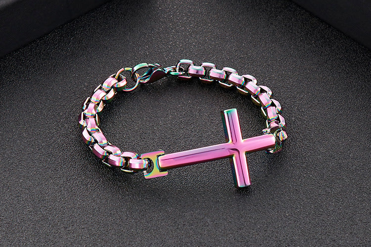 Personalized stainless steel men's cross square pearl bracelet