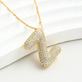 Bubble Initial Necklace 14k Gold Plated Cubic Zirconia