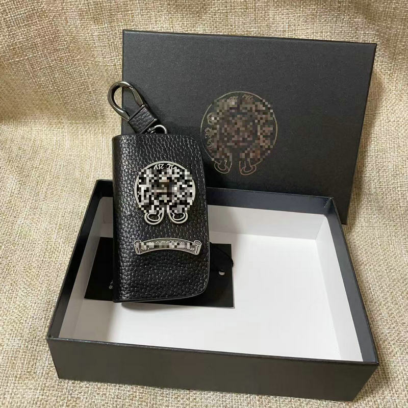 Chrome Hearts Genuine Leather Zipper Cross Key Case