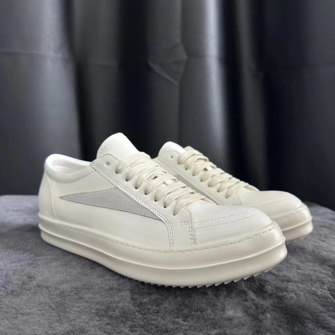 Calfskin Low-Top Skate Shoes Round Toe Flat Heel