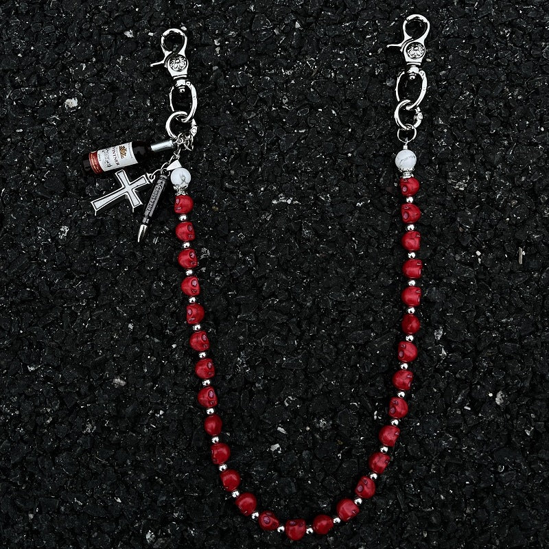 Punk Red Skull & Vintage Cross Pant Chain
