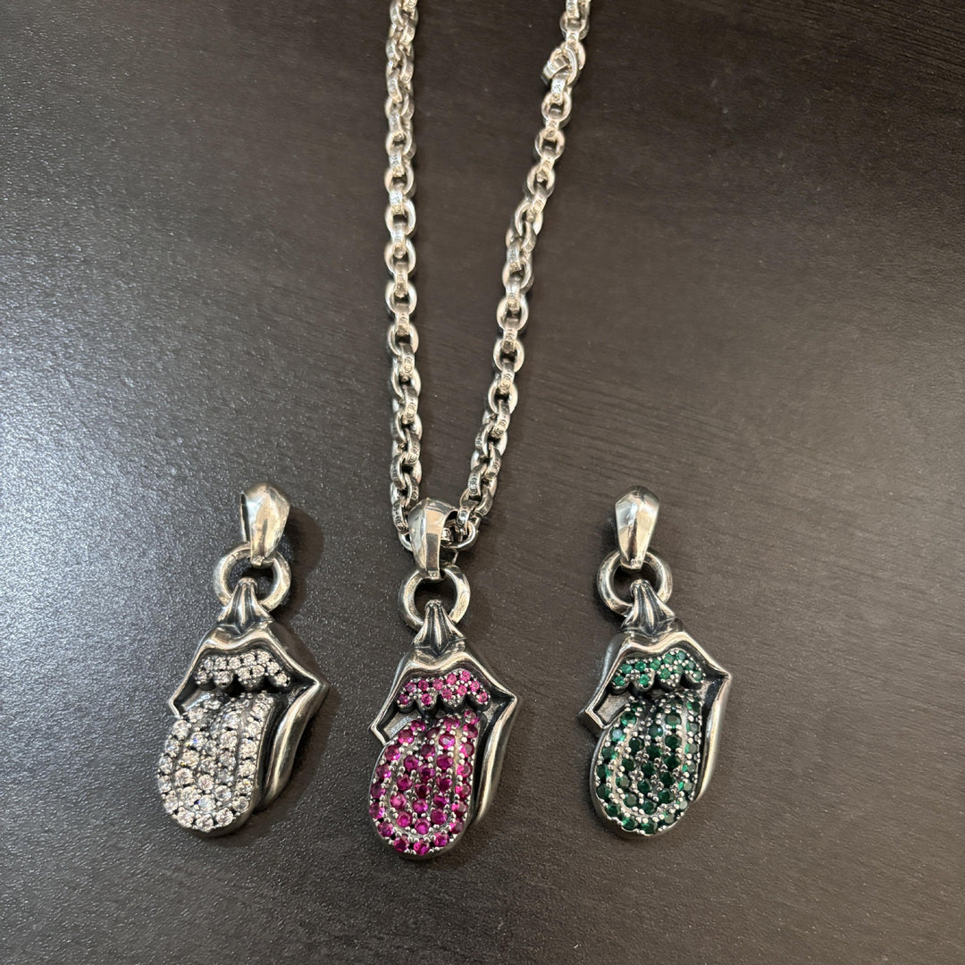 Chrome Hearts diamond-encrusted tongue pendant