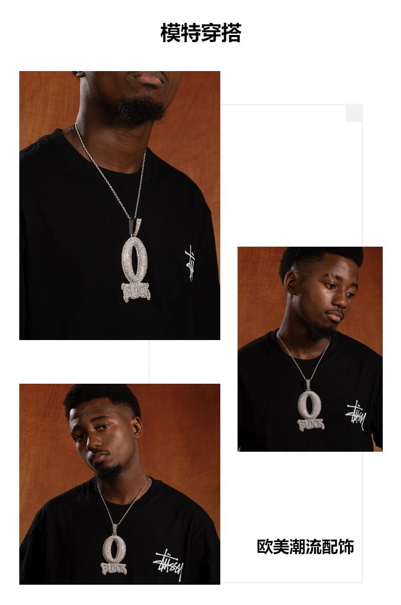 Large "O BLOCK" Letter Pendant with Zirconia Inlay