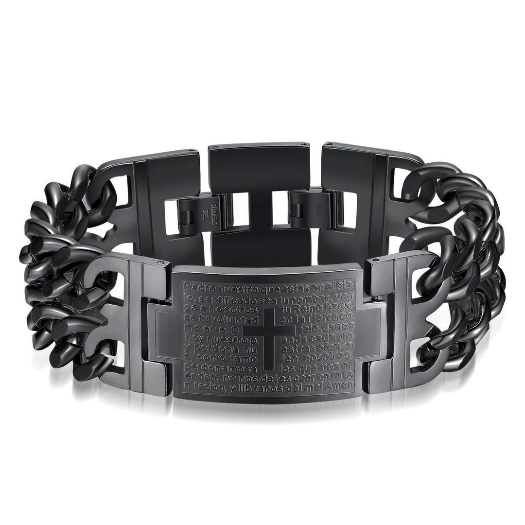 Double-Row Cross Stainless Steel Couple's Bracelet Set