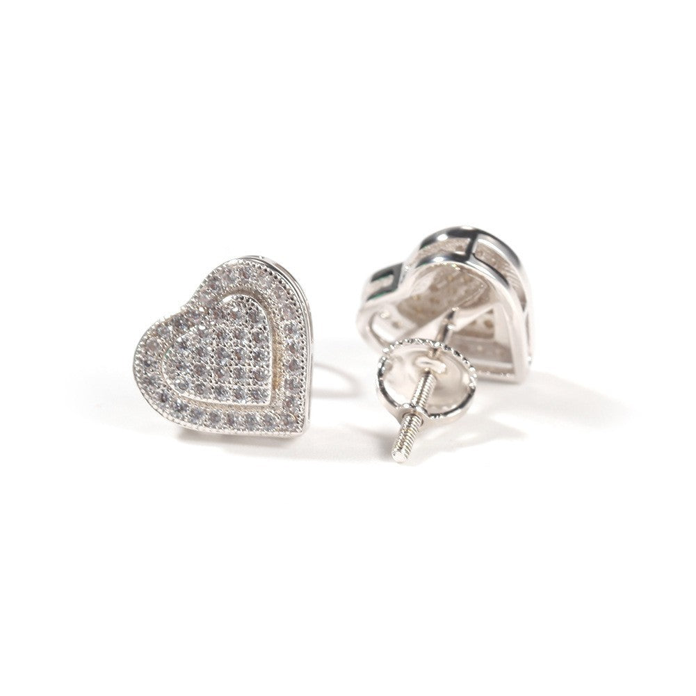 Hip Hop diamond-encrusted 925 silver stud earrings
