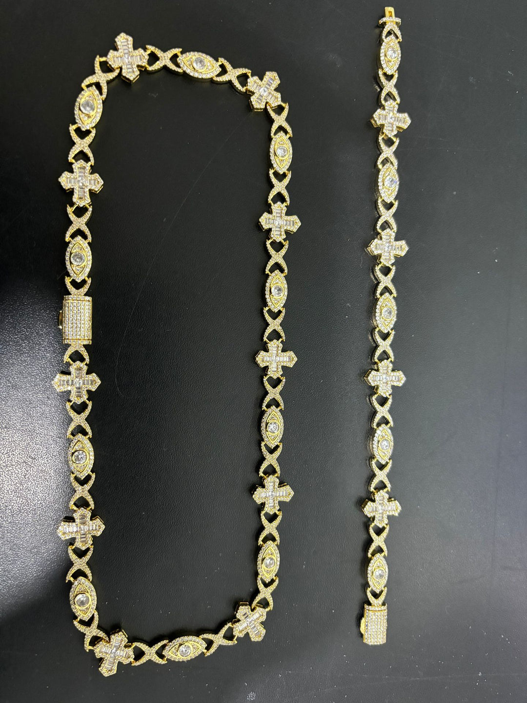 Hip-Hop Bracelet: Copper-Inlaid Zircon "Eye & Cross" Design