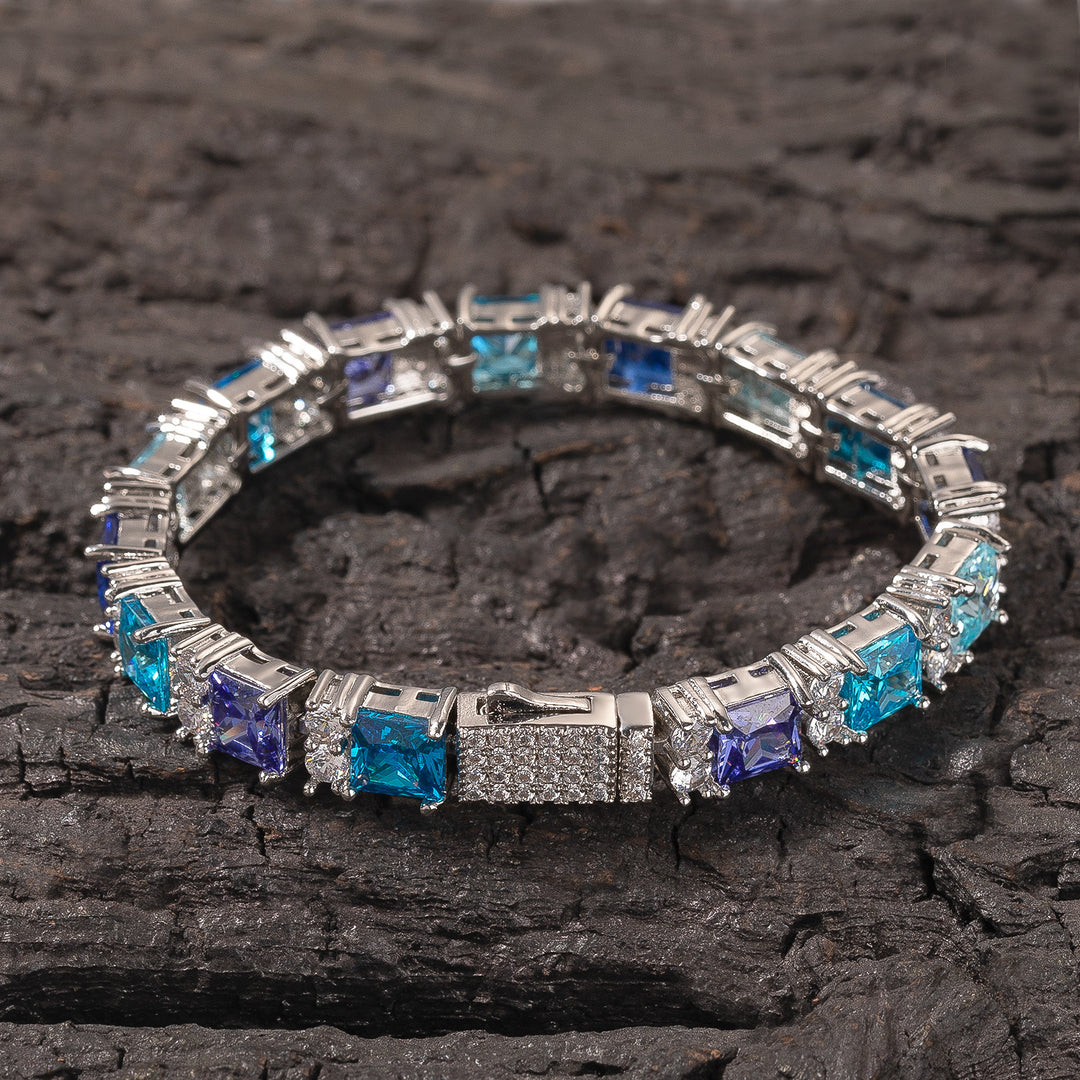 Square bracelet with blue purple gemstones