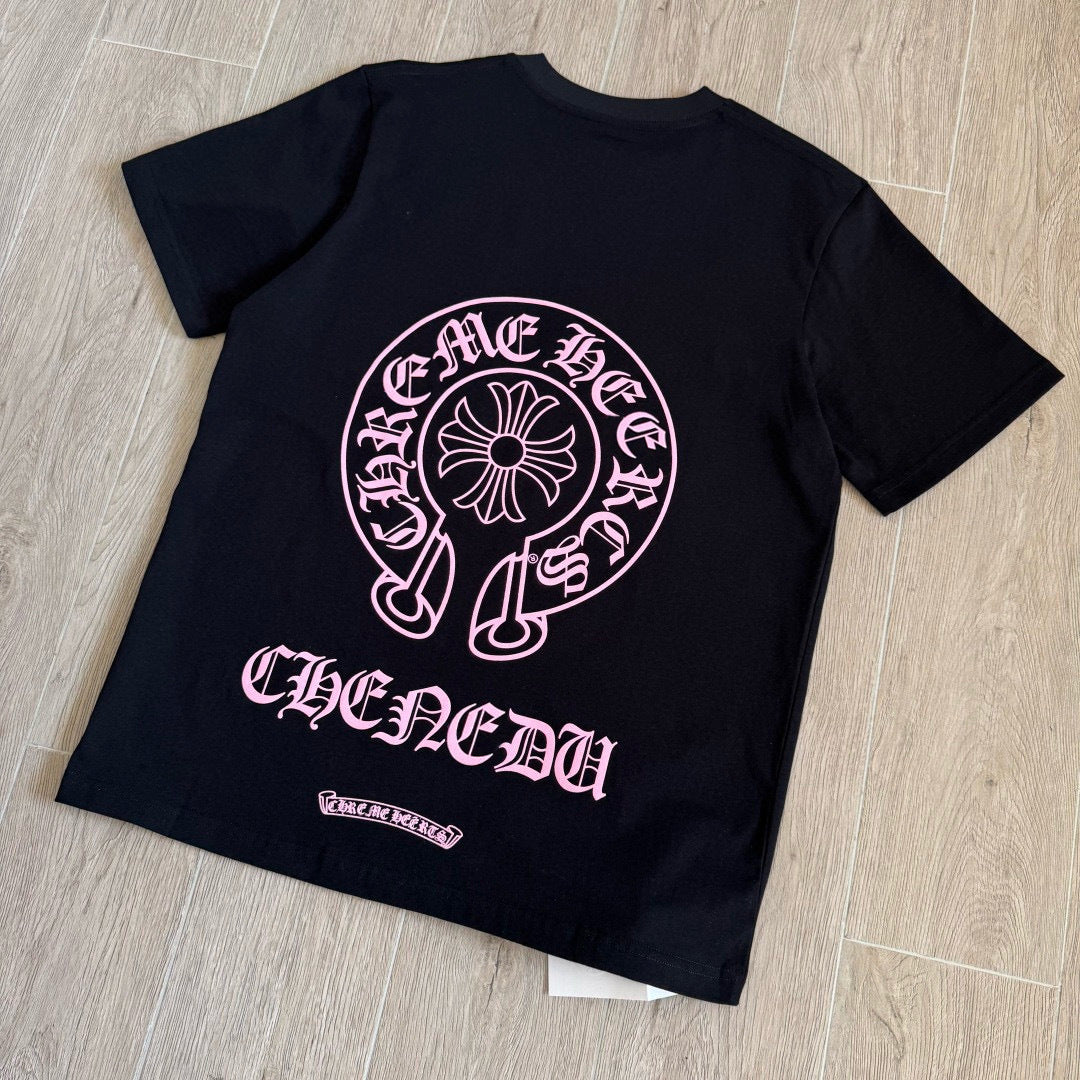 Chrome Hearts Pink Horseshoe Print Short-Sleeve T-Shirt