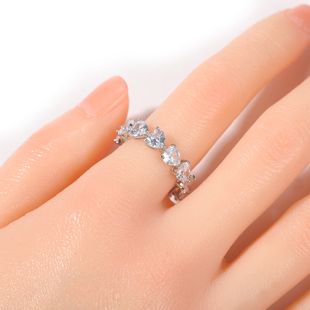 Hip-hop single-row heart-shaped zircon rings