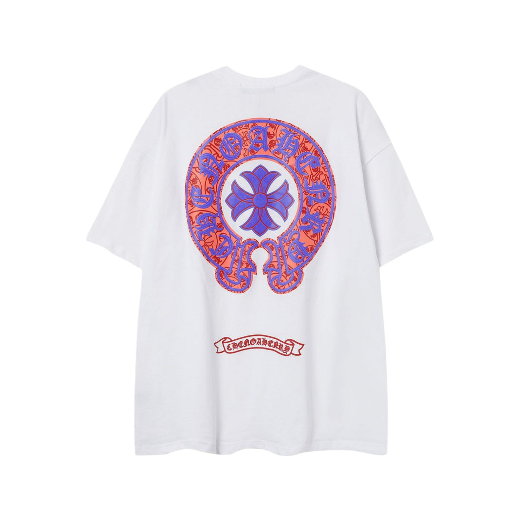 Chrome Heart horseshoe Sanskrit cross fluorescent wings T-shirt