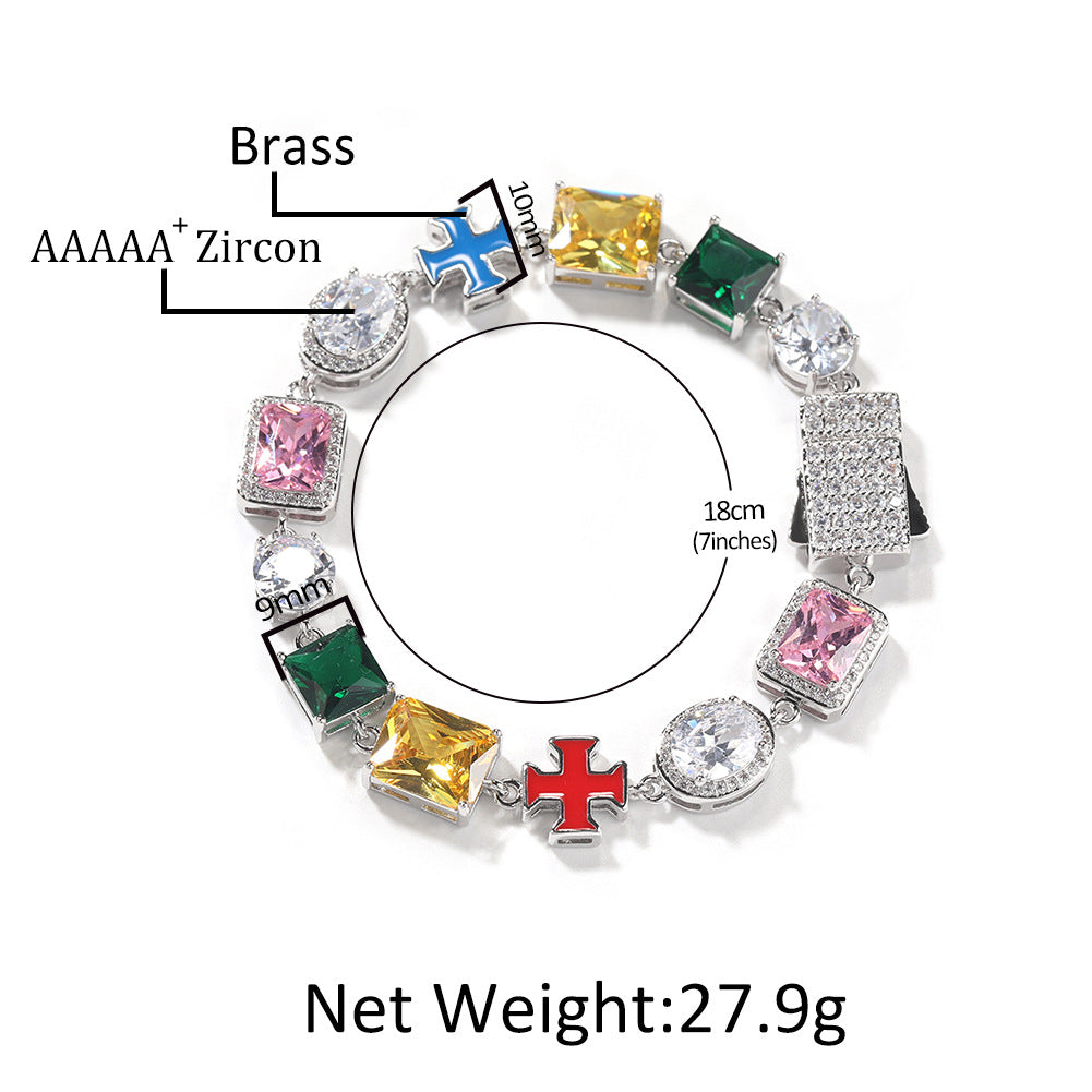 Hip-hop necklace with colorful zircon inlays and a square cross