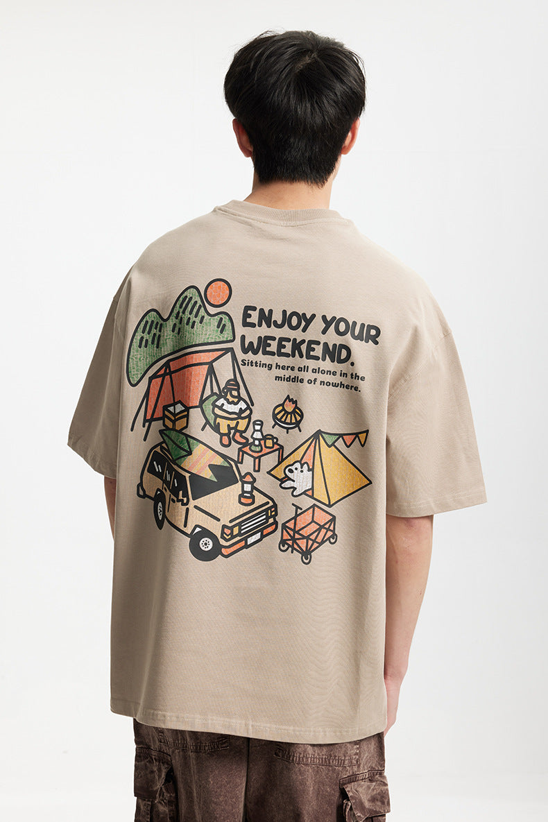 Camping Printed T-Shirt, Loose Fit, Short-Sleeve T-Shirt