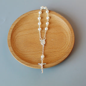 rosary pearl cross full moon blessing bracelet