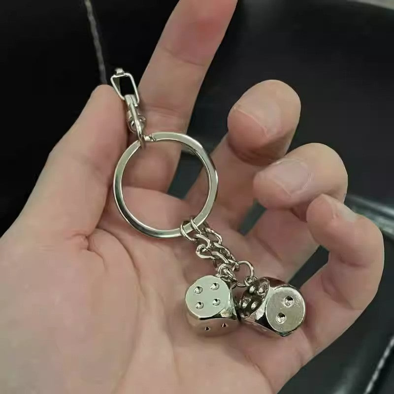 Solid "Black 8" & Silver Dice Keychain