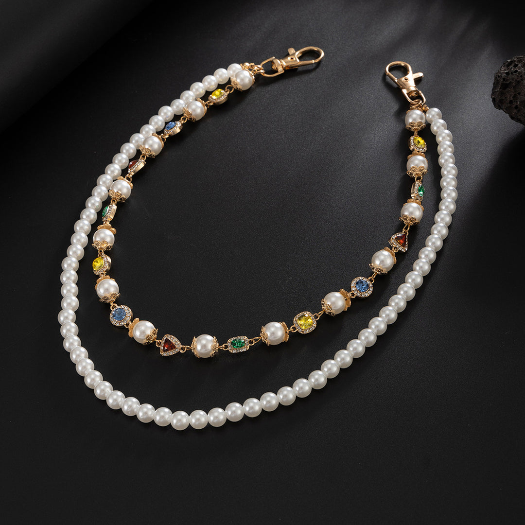 Pearl, Multi-Gemstone, Cross & Floral Pant Chain