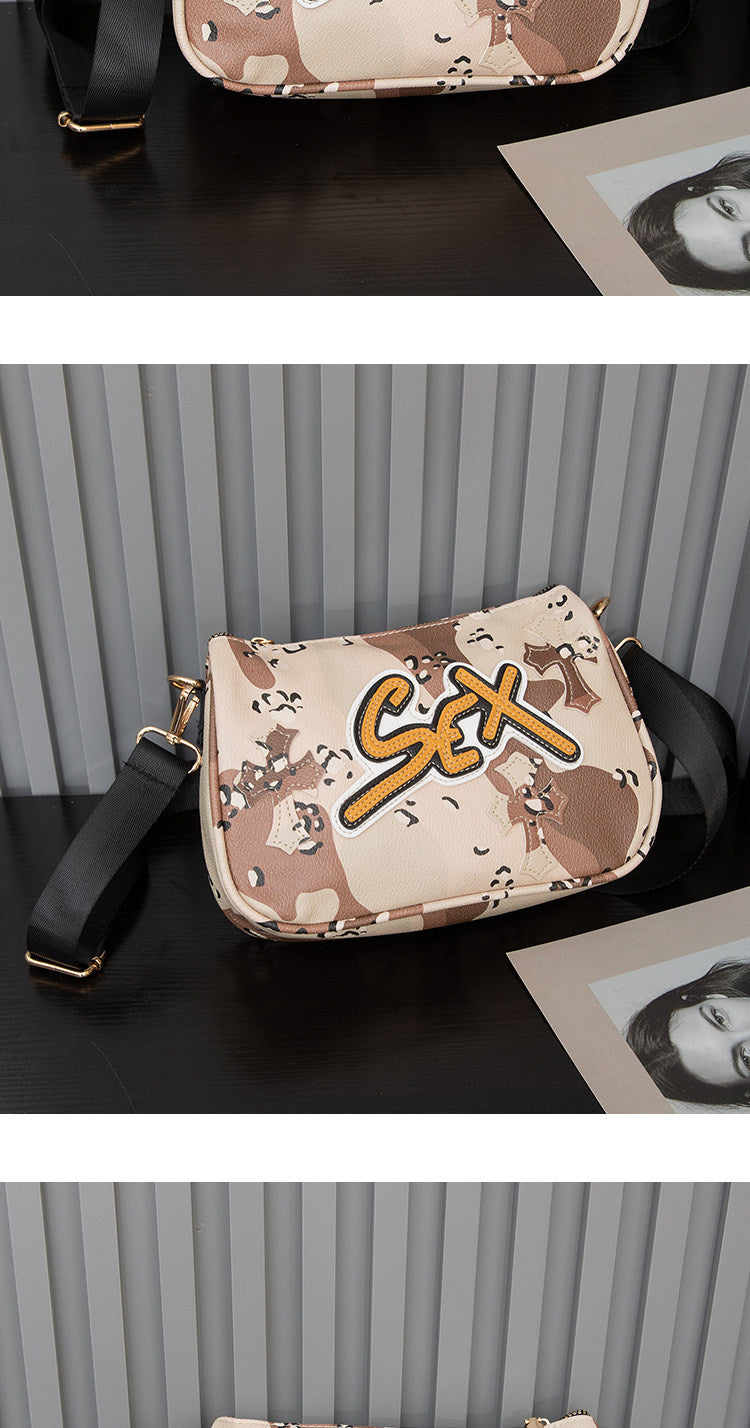 Chrome Hearts cross camouflage PU leather crossbody bag