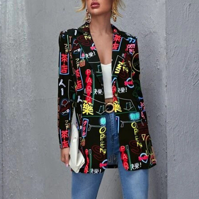 Printed slim fit mid-length jacket