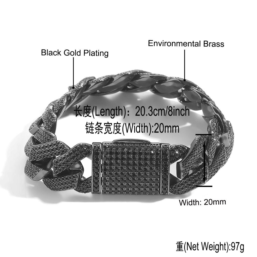 Hip-Hop Black Zirconia Rhombus Cuban Link Chain