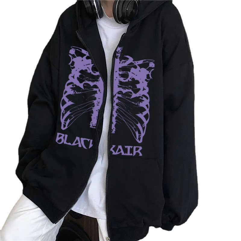 Y2K Retro Graphic Skeleton Zipper Hoodie
