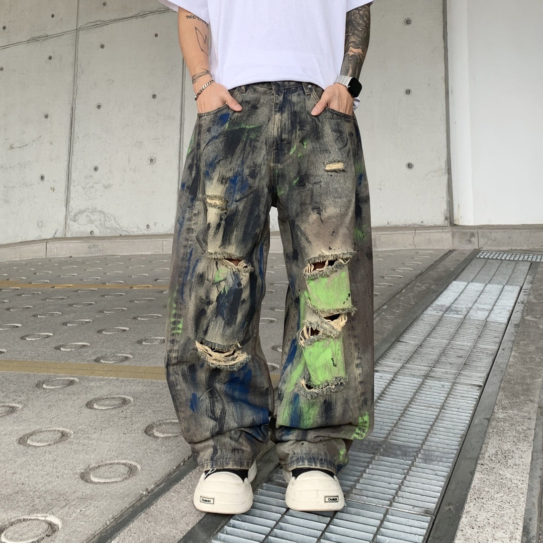 Wasteland-Style Distressed Loose-Fit Scythe Cut Jeans