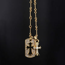 Chrome Hearts CH Full Diamond Military Flower Cross Necklace