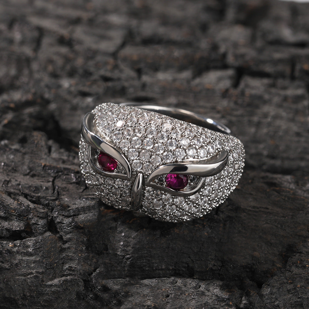 Hip-hop creative owl zircon-encrusted ring
