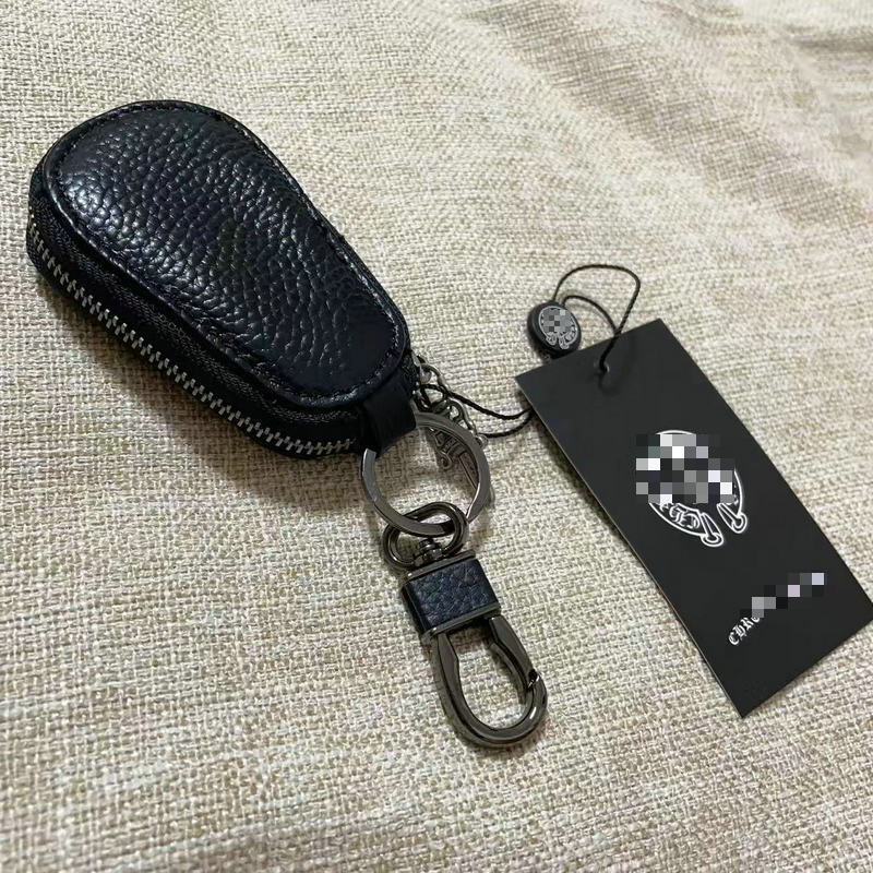 Chrome Hearts Genuine Leather Zipper Cross Key Case