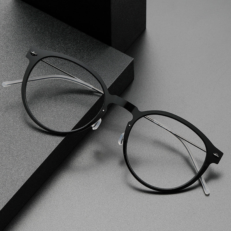 Screwless nylon frame, titanium temples oval eyeglasses