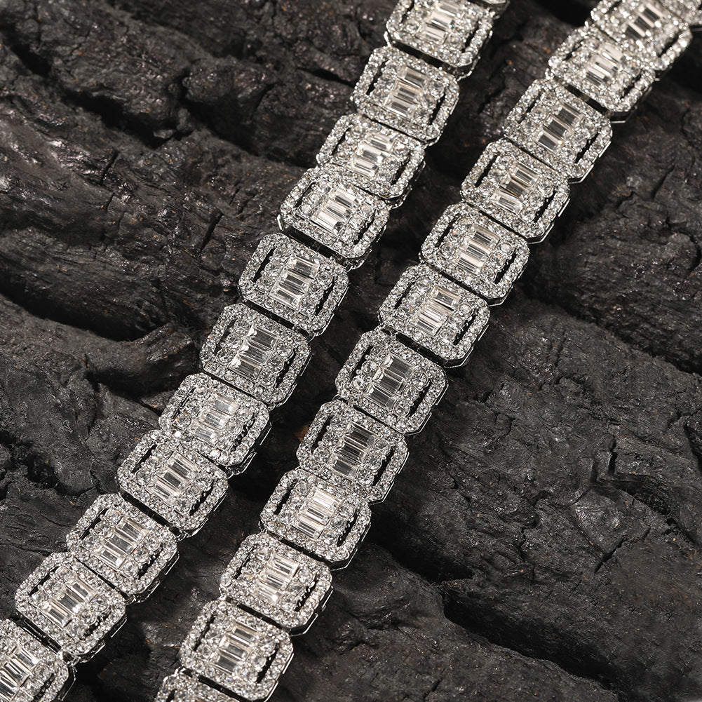 Alloy Necklace, 13mm, Diamond-Studded Nine-Panel Chain