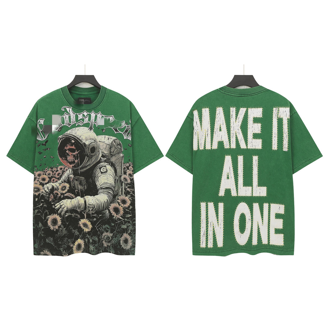 Skull Man rock band print hip-hop loose T-shirt