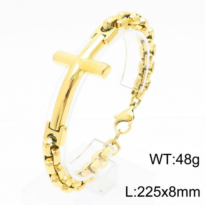 Personalized stainless steel men's cross square pearl bracelet