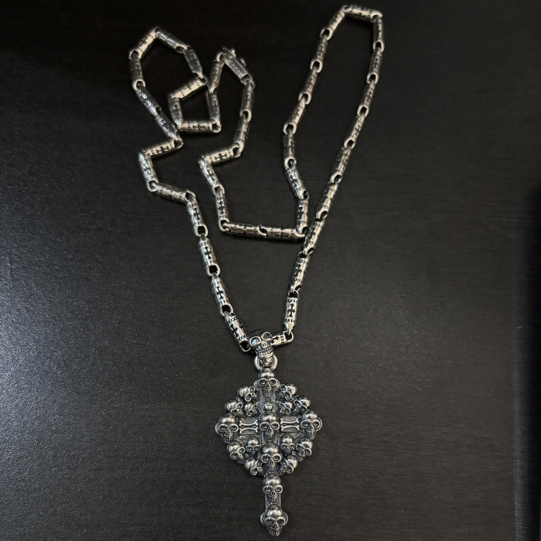 Chrome Hearts-Inspired Multi-Skull & Cross Pendant Necklace