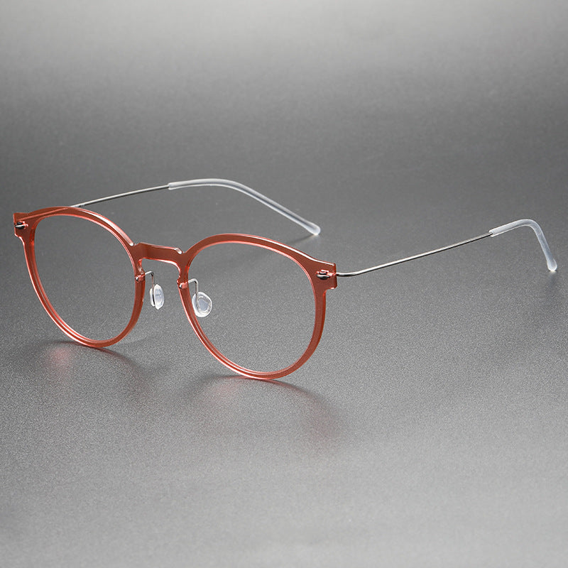 Screwless nylon frame, titanium temples oval eyeglasses
