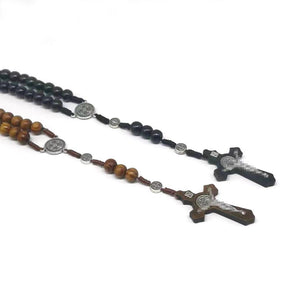 rosary necklace natural wooden beads