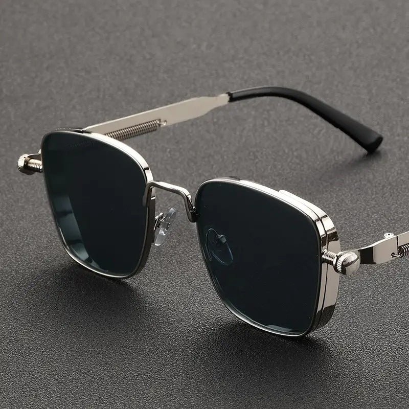 Retro Square Frame Steampunk Metal Sunglasses