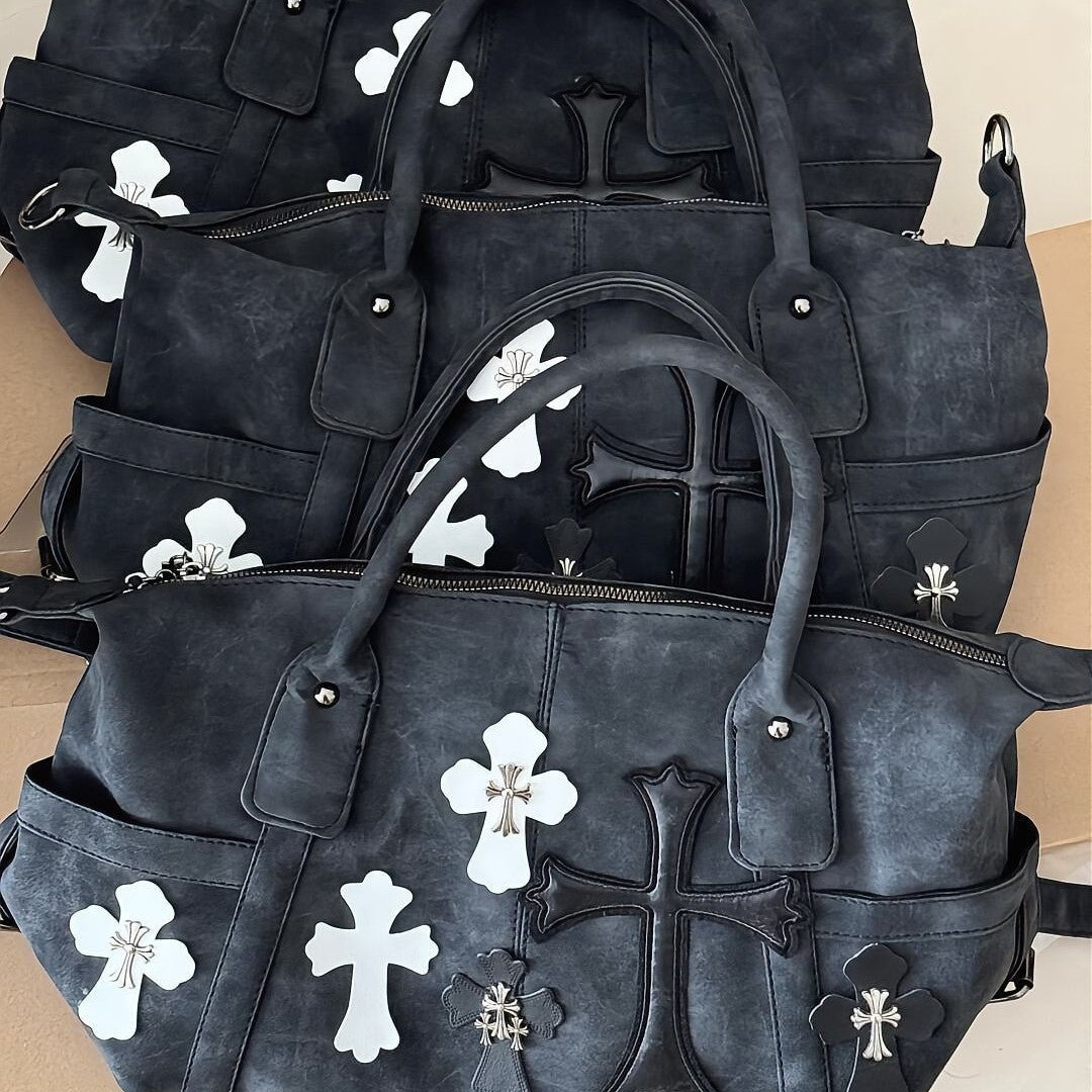 Chrome Hearts Black and White Patchwork Travel Bag
