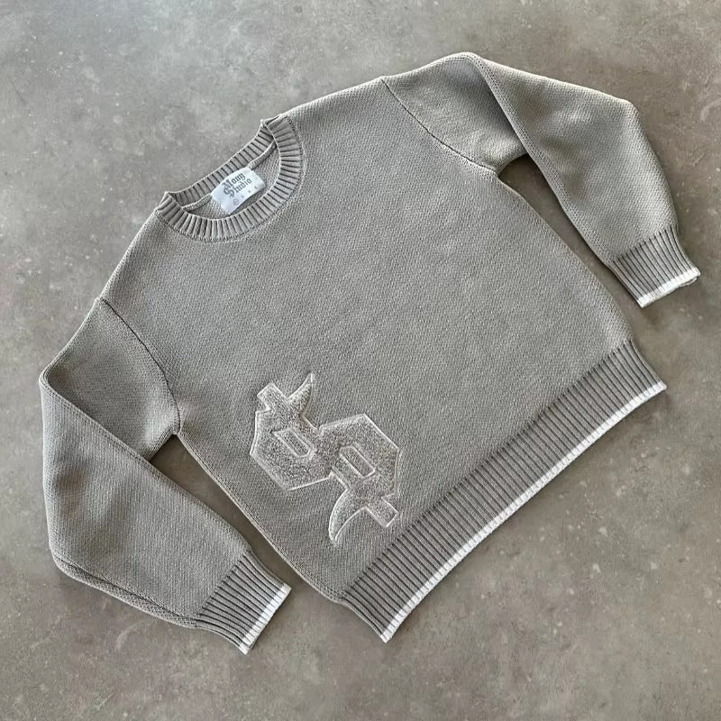 Embroidered crew neck sweater for men