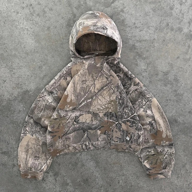 Y2K camouflage leaf hip-hop hoodie.