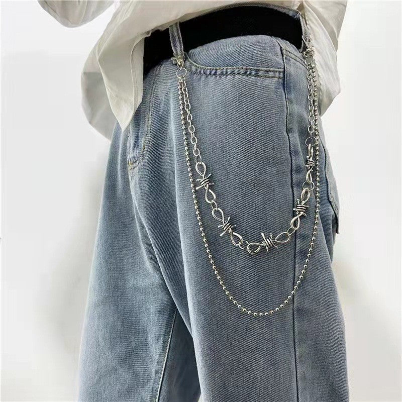 Irregular Pearl & Cuban Link Mixed-Material Punk Waist Chain