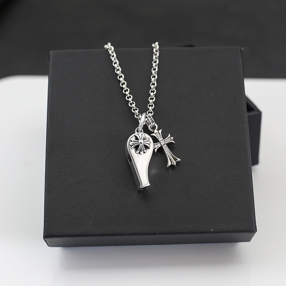 chrome hearts whistle diamond cross necklace