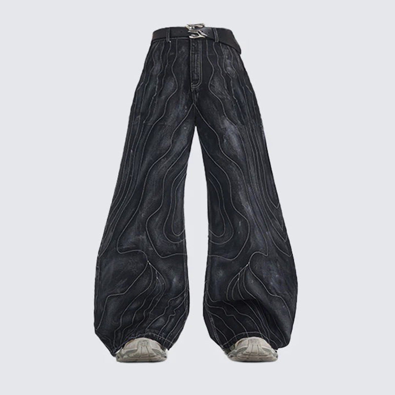 Flare pattern retro motorcycle jeans