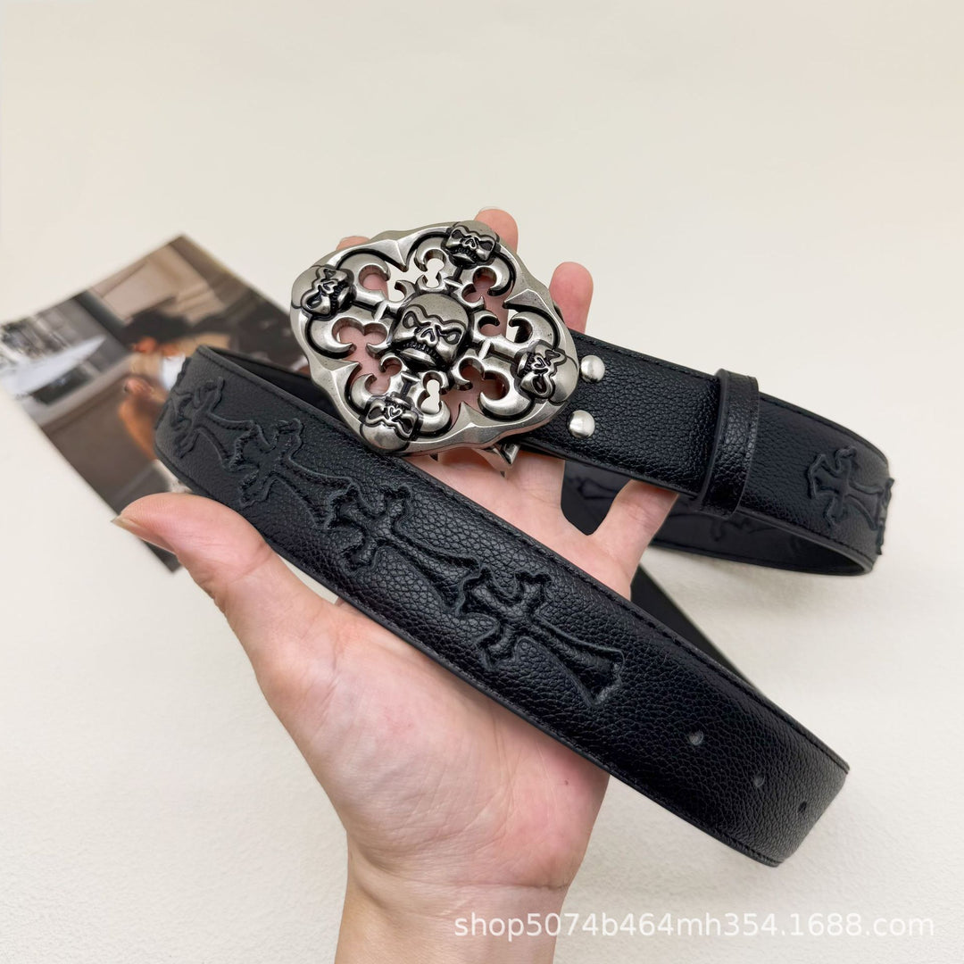 Chrome Hearts Cross-Motif Classic Leather Belt