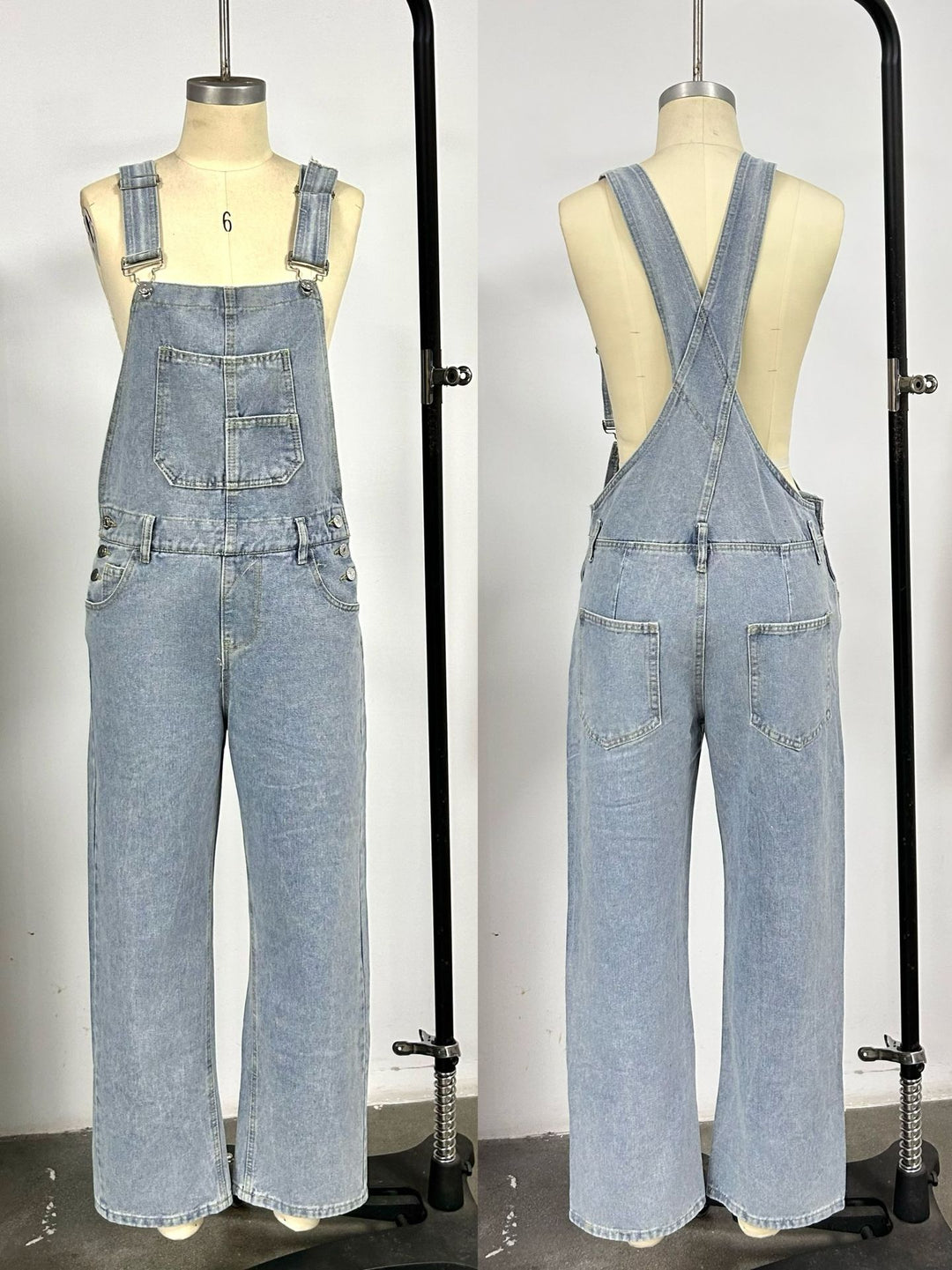Washed Loose-Fit Denim Overalls