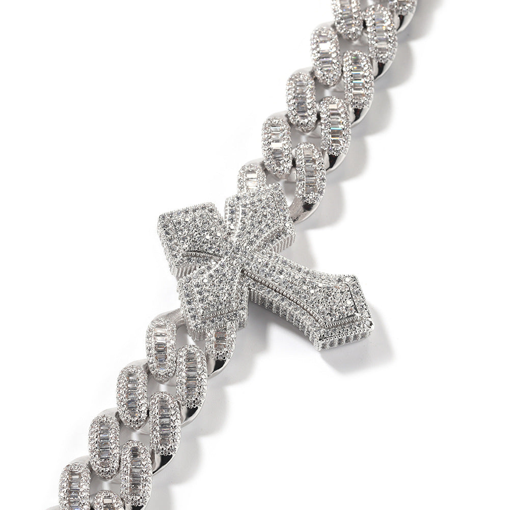 cuban link chain cross tennis necklace