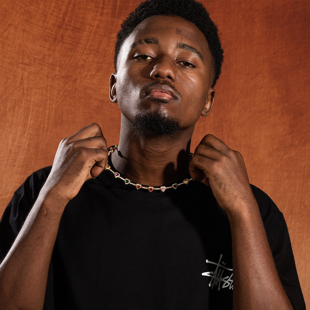 Hip-hop colorful heart-shaped adjustable bracelet and necklace