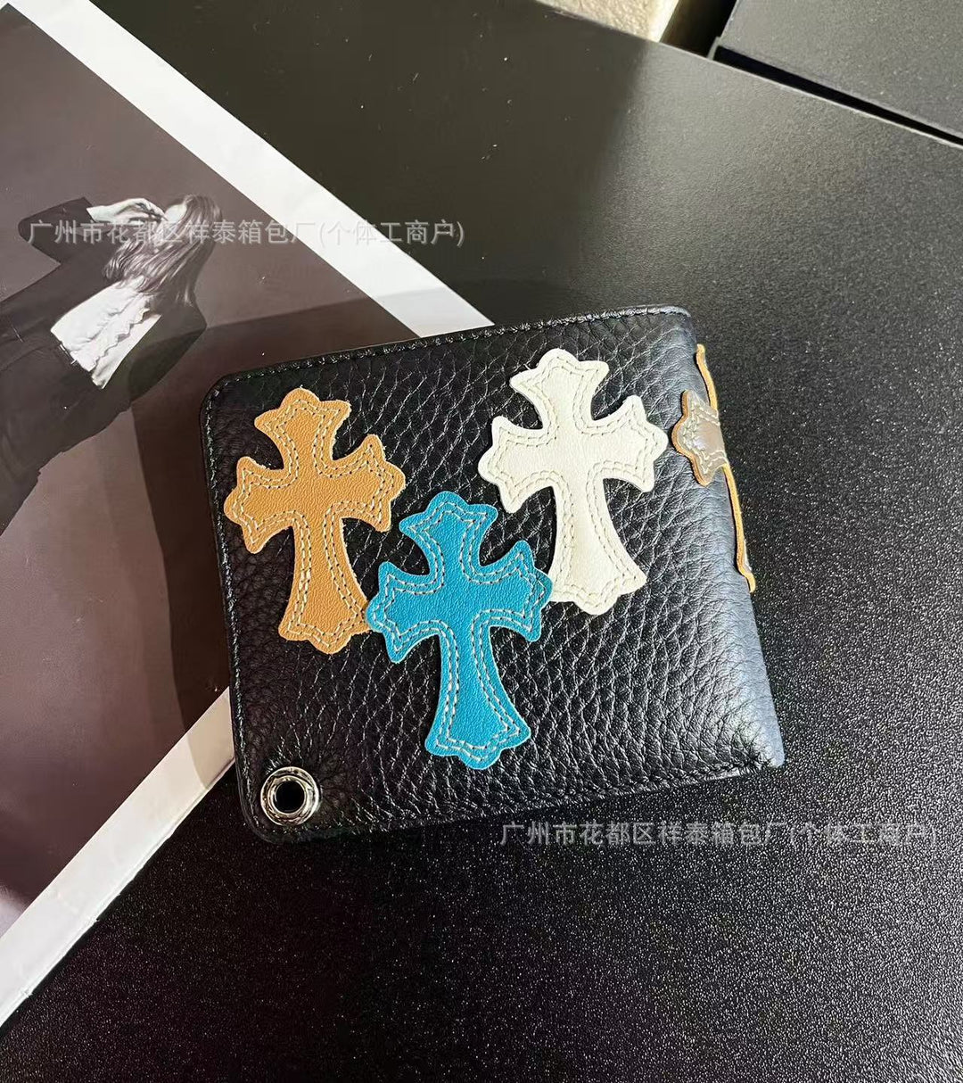 Chrome Hearts Leather Colorful Cross Patch Wallet