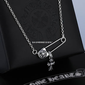 Chrome hearts cross small pin Thai silver necklace