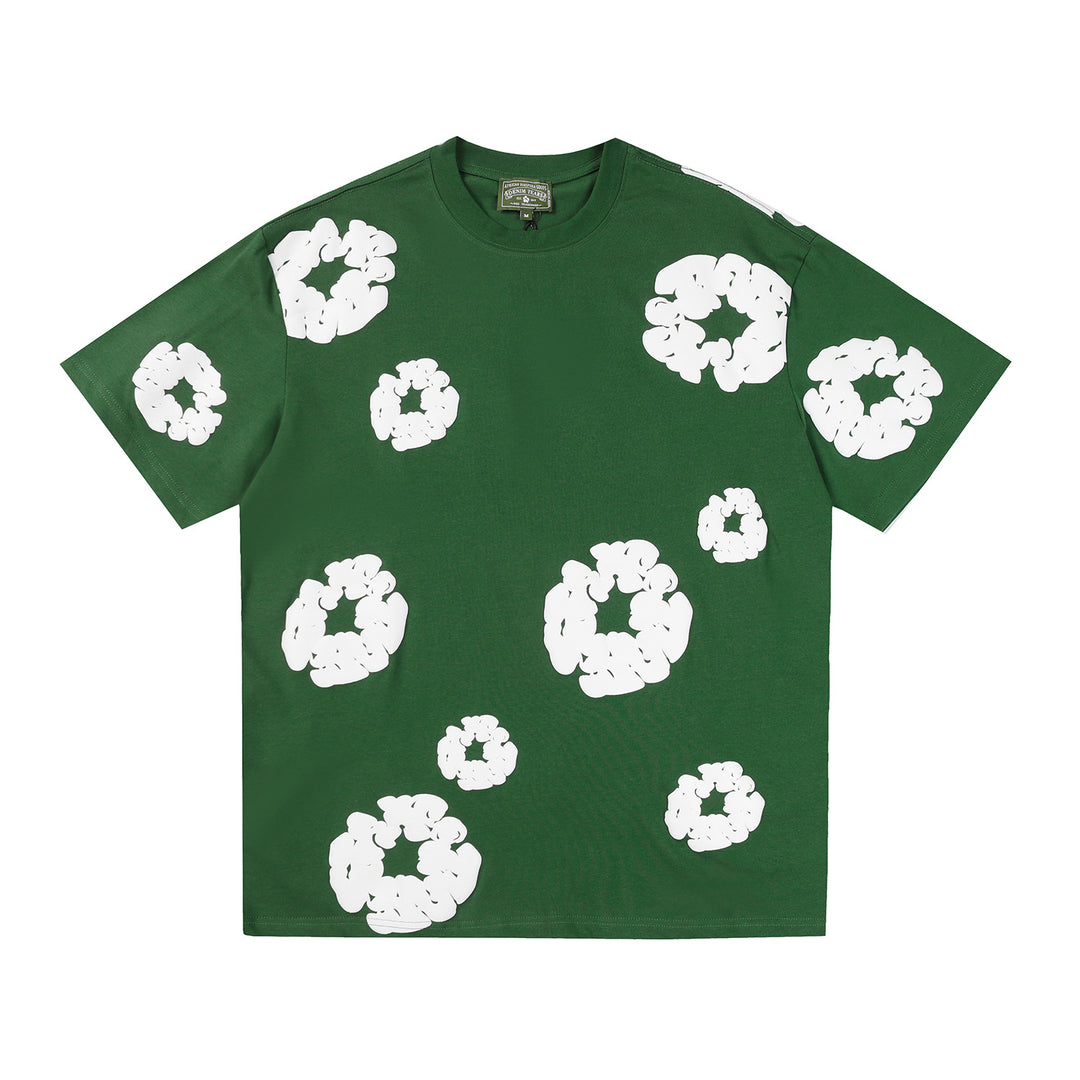 Foamed Kapok Flower Loose-Fitting Short-Sleeved Shorts