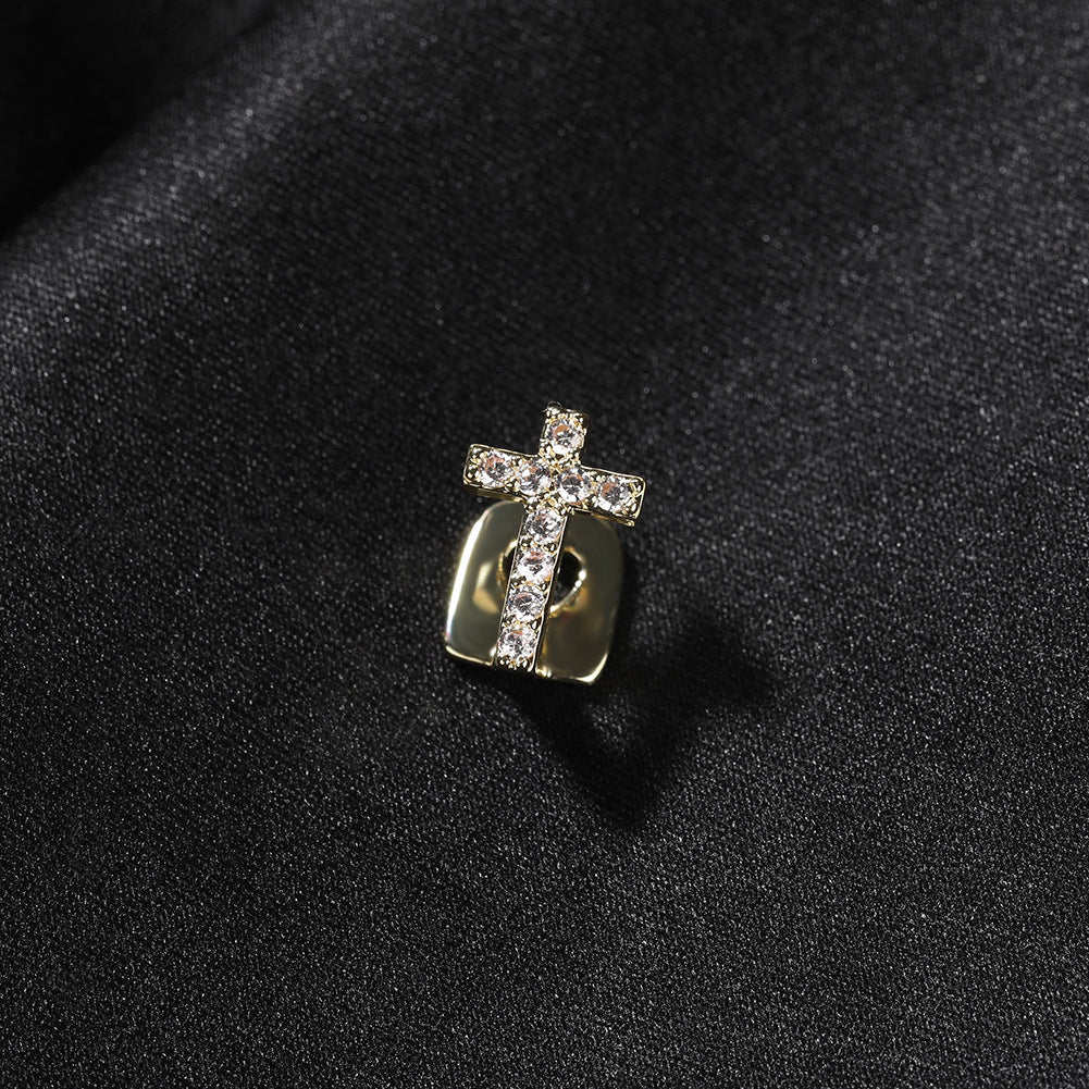 Hip-hop gold braces with zirconia cross Teeth Grillz