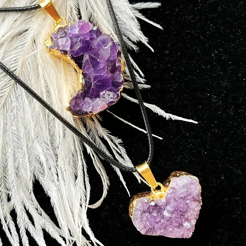 Amethyst Love Bezel Pendant Amethyst Teeth Hole Moon Peach Heart Shape Necklace